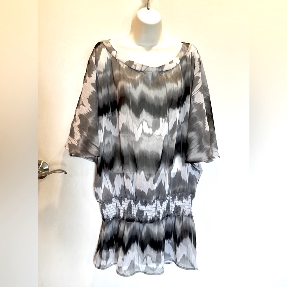 Worthington W Swim Women's Size large sheer Cover Up Black gray Beach Pool Lake